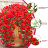 Artificial morning glory vine in bright red flowers and branches for home decor