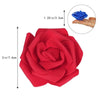 A vibrant red artificial foam rose decoration shown next to a hand for scale.