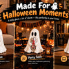 Funny ghost figurine holding a soda can used as Halloween decor for living room, party table, or home office.