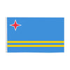 A blue flag with a red star and three yellow horizontal stripes.