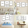 A collection of framed canvas art prints featuring religious themes and serene imagery displayed in a modern living room sett