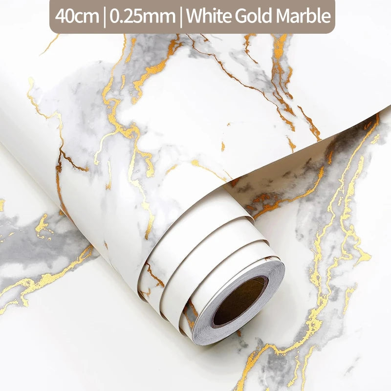 Roll of 40cm White Gold Marble contact paper for DIY decor