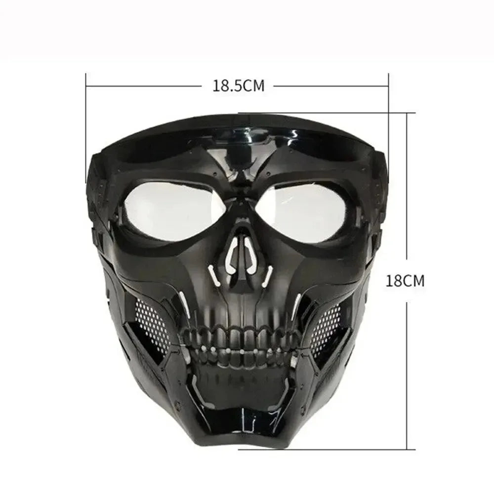 Black skull full face motorcycle and bicycle mask with a clear windproof lens