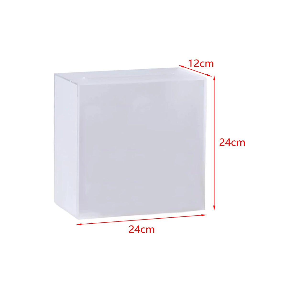 A white, rectangular acrylic gift box with dimensions 12cm by 24cm.