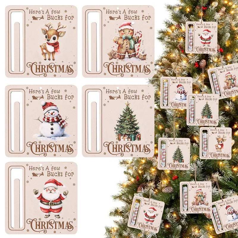 Collection de cartes d'argent en bois décoratives avec des thèmes de Noël comme le Père Noël, les rennes et des designs festi