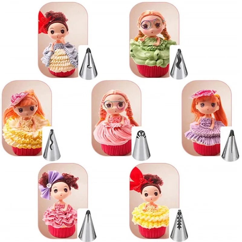 A set of Russian piping tips in various colors and shapes for cake decorating.