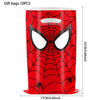 A red Spider-Man mask decoration featuring a black spider web pattern and a spider on a white background.