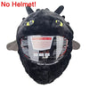 A black cartoon plush helmet cover with yellow eyes is shown against a white background.