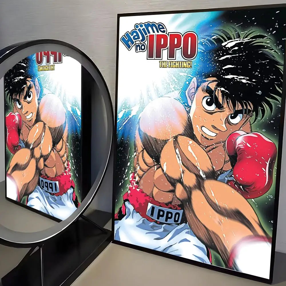 A canvas poster featuring an illustration of the boxer Ippo from Hajime no Ippo, showing him in a fighting pose.