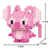 A pink animal model kit built from micro building blocks, showing its size dimensions.