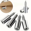 Set of heavy-duty steel shelf pins with self-tapping screws for floating shelves shown in various angles