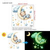 Un ensemble de décalcomanies murales en ours en peluche phosphorescents avec une lune et des étoiles.