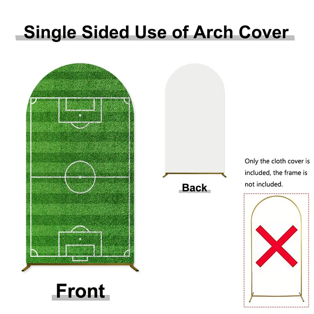 Single sided arch cover for a soccer field backdrop, showing the front and back views.