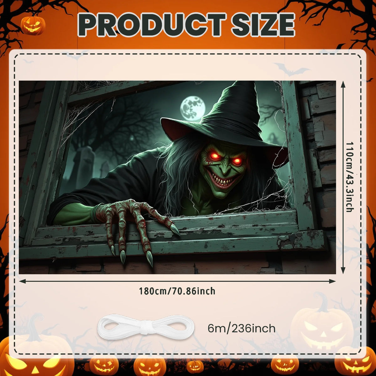 Large Halloween Witch Door Banner with Classic Spooky Design