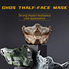 Three versions of a tactical silicone half-face mask in various colors displayed on a dark background.