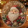 DIY Christmas pearl diamond painting suncatcher wreath with a beard and holly design
