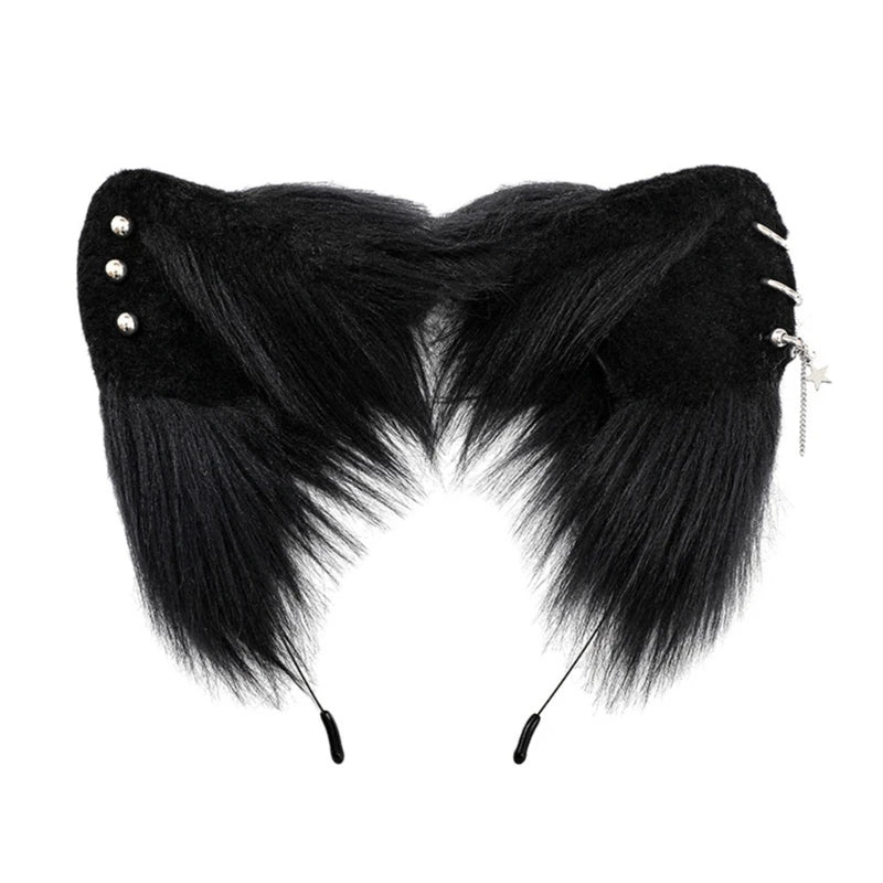 Black faux fur fox ears headband for cosplay and themed parties