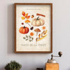 Wall art poster illustration of autumn nature elements including pumpkins, spices, and forest elements.