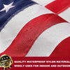 Close-up of a waterproof nylon American flag fabric with red and white stripes and stars.