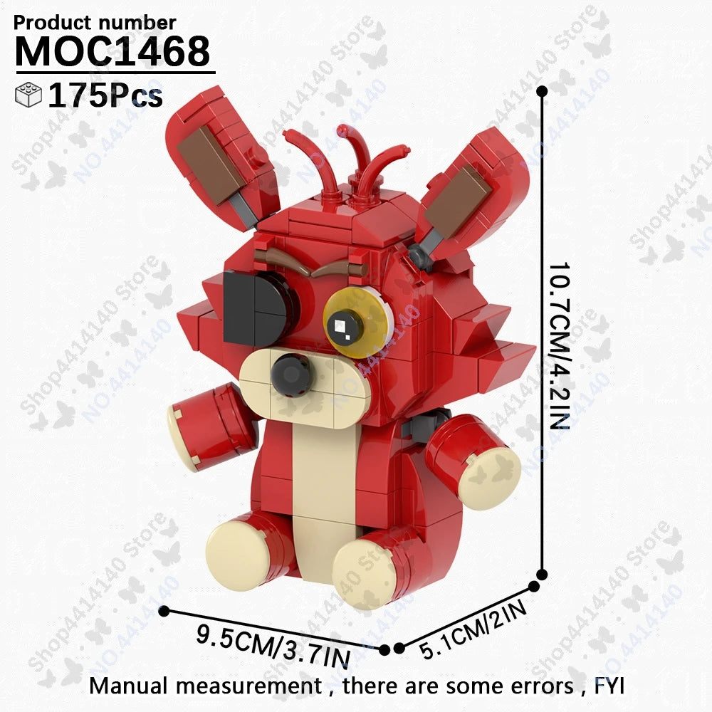 A red Five Nights at Freddy's character model made of building blocks, shown from the front.