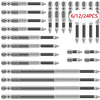 A collection of impact screwdriver bits in various sizes and lengths, packaged as 12 or 24 pieces.