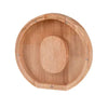 A round wooden piggy bank coin box with a natural wood finish.