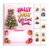 A pink and gold gift card book featuring a Christmas tree decoration and various gift card layouts.