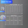 A set of magnetic acrylic dry erase fridge planners showing monthly and weekly layouts for organization