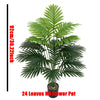 A vibrant green artificial palm tree with 24 leaves planted in a flower pot for indoor decor.