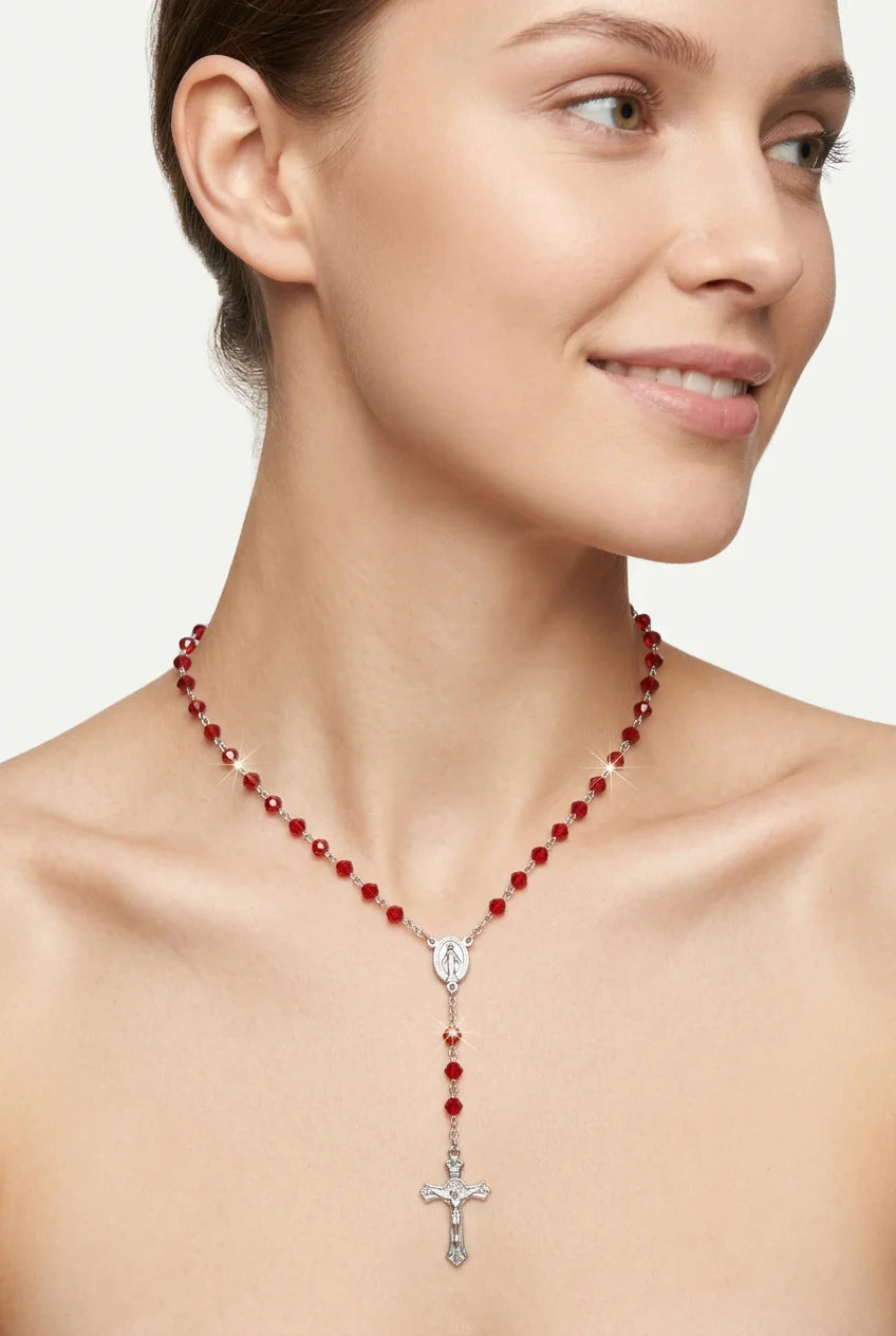 Faceted Crystal Rosary Necklace with Crucifix Pendant