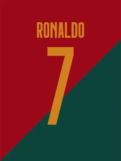 Wall art featuring the name RONALDO and the number 7 in gold on a red and dark green background.