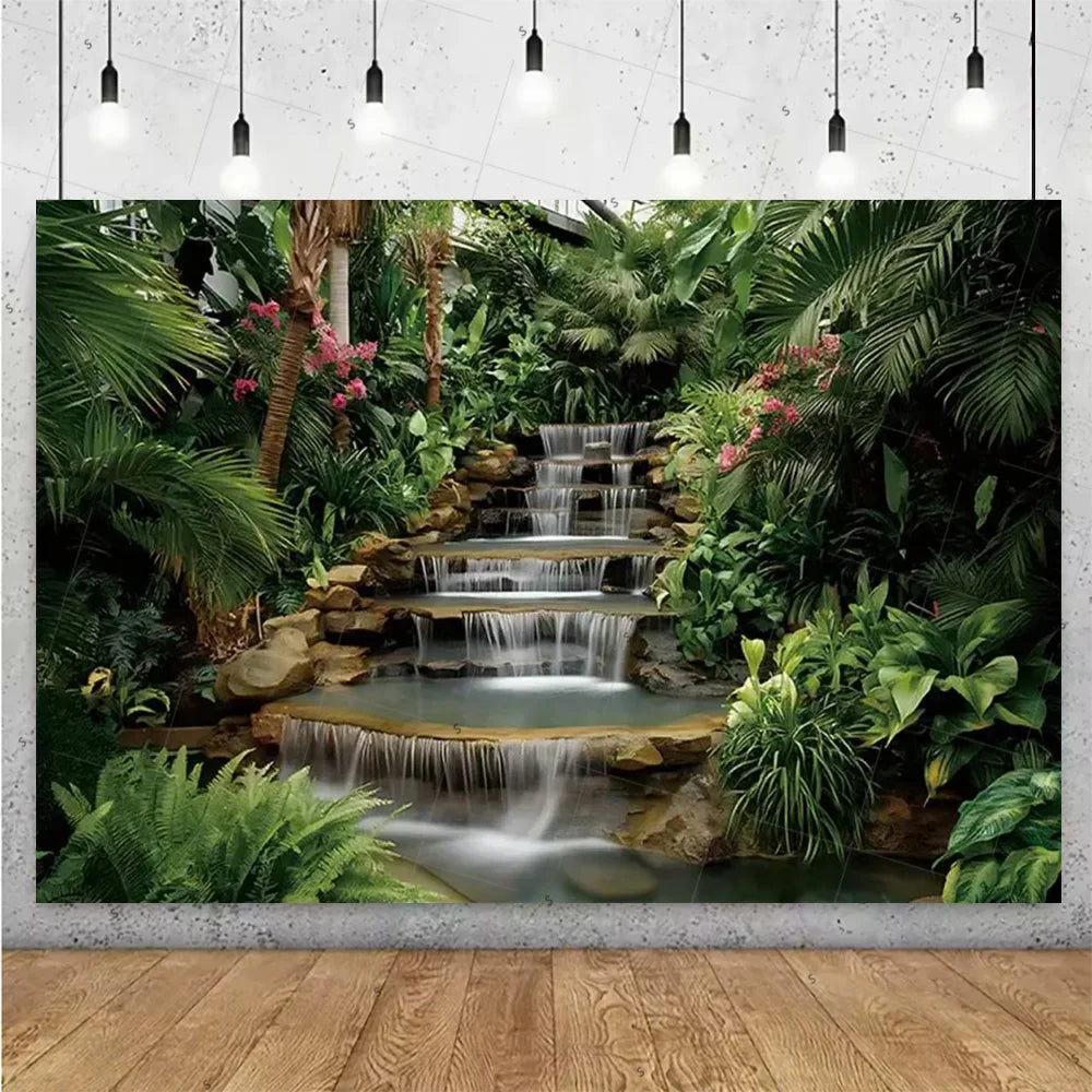 Forest Waterfall Wonderland Photography Backdrop
