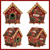 A set of three 3D diamond painting Christmas cabin craft kits featuring detailed wooden structures decorated with festive gre