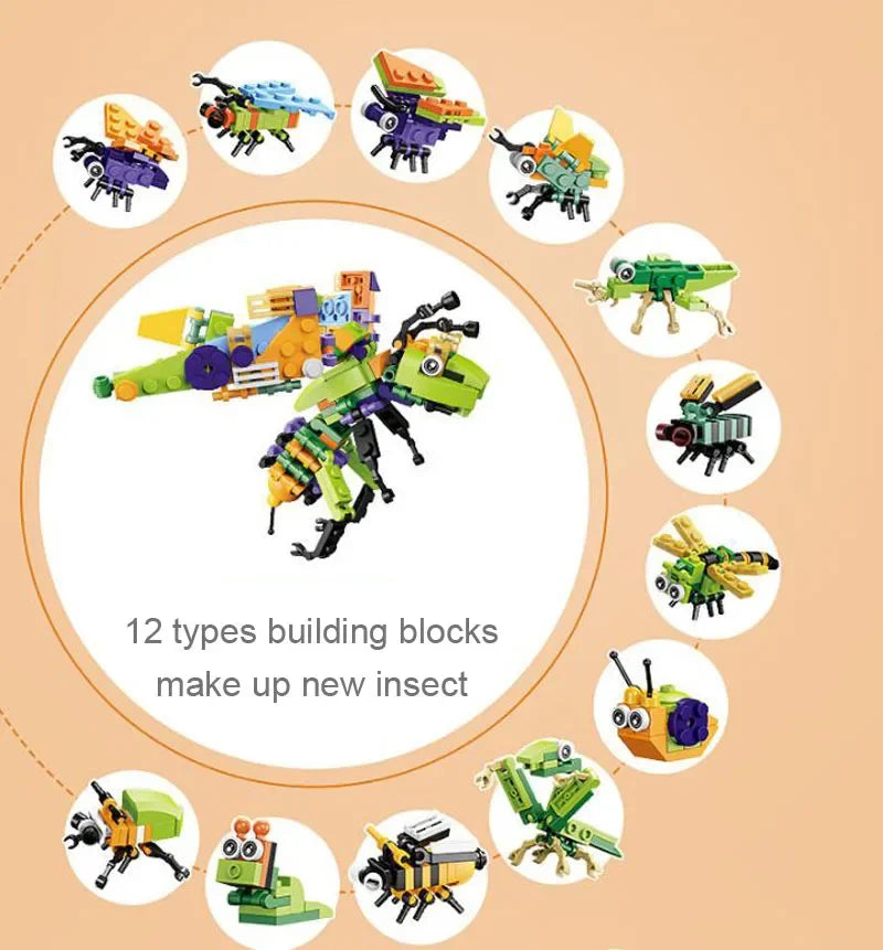 A collection of 12 types of insect building blocks used to create new insects.