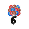 A collection of seven themed party balloons featuring characters from Five Nights at Freddy's