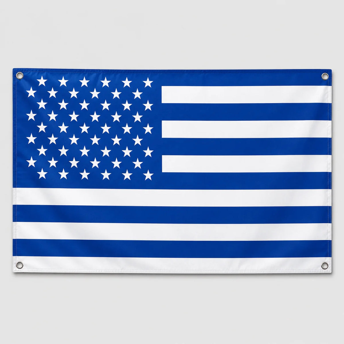 A flag design featuring the American flag pattern with blue stars and white stripes on a dark blue background.
