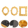 Three vintage gold oval and rectangular miniature photo frames for dollhouse decor shown with close-ups.
