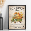 Wall art poster featuring a vintage green farm truck loaded with autumn harvest produce and treats.