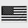 A black and white flag design featuring the stars and stripes pattern.