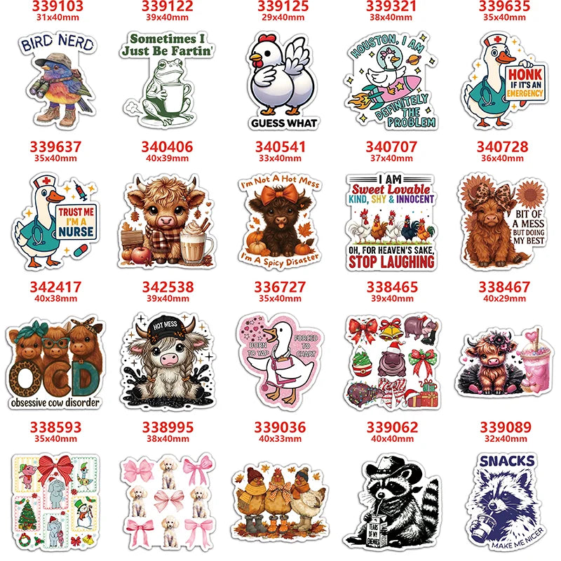 A collection of charming animal acrylic flatback charms featuring various animals and funny phrases for DIY crafts