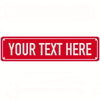 A rectangular red sign with white text that reads YOUR TEXT HERE.