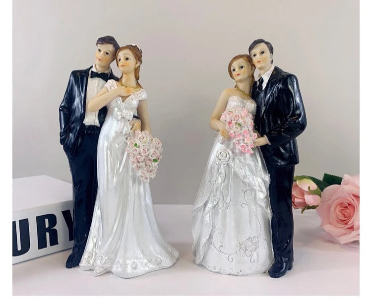 Resin Bride and Groom Cake Topper Figurine Set