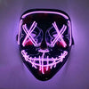 A glow-in-the-dark LED purge mask featuring glowing purple lines forming an 'X' pattern across the face.