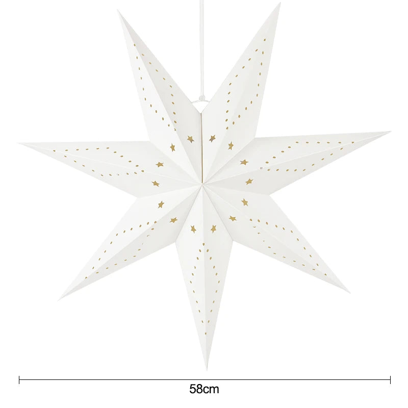 A white, star-shaped pendant light with gold star accents.