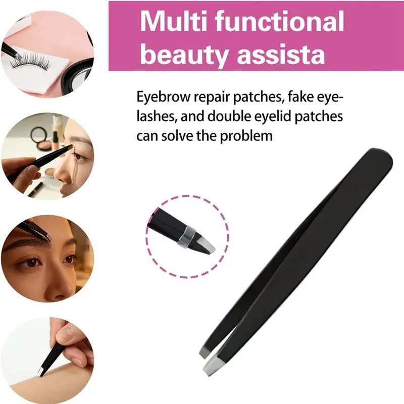 A set of eyebrow repair patches, fake eyelashes, and double eyelid patches displayed next to a magnifying makeup mirror.