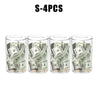Four transparent acrylic money saving jars filled with US dollar bills.