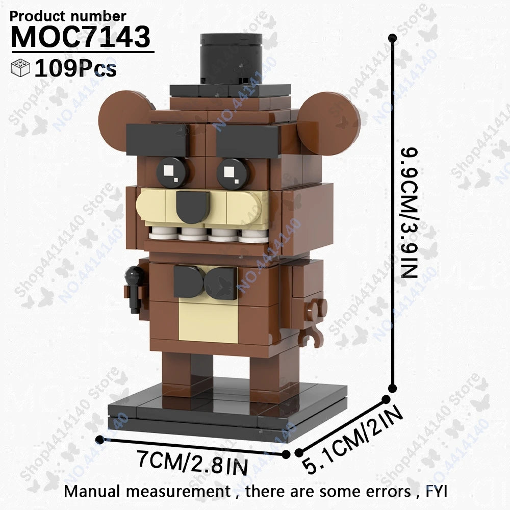 A brown and tan Five Nights at Freddy's character model built from LEGO-style building blocks.
