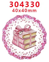 Pink glitter acrylic charms measuring 40x40mm shaped like stacked books for DIY crafts