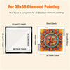 A black frame designed for 30x30cm diamond paintings, showing dimensions and an example of a finished piece.