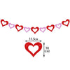 A string of red heart-shaped letter balloons with a foil finish arranged in a line.